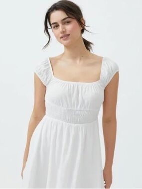 Urban Outfitters White Square Neck Smocked Mini Dress